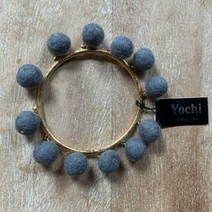 Yochi Black and Grey Pompom Bracelet